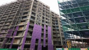 building under development with scaffolding