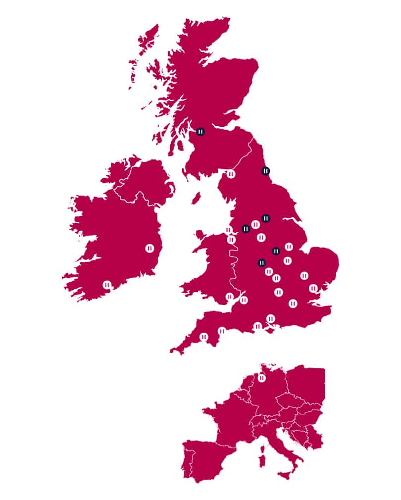 host properties on uk and europe map