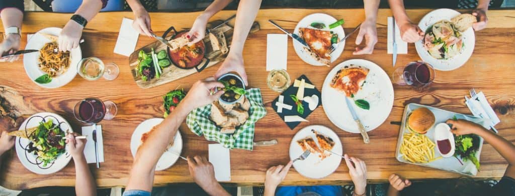 choice of meals laid out on long table