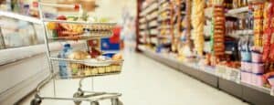 trolley in supermarket aisle